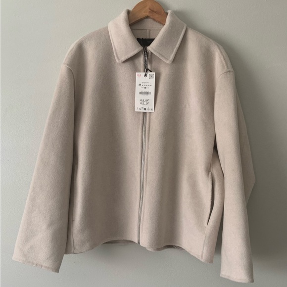 Zara Women's Collection Beige Zip-Up Jacket NWT Wool - Picture 2 of 12